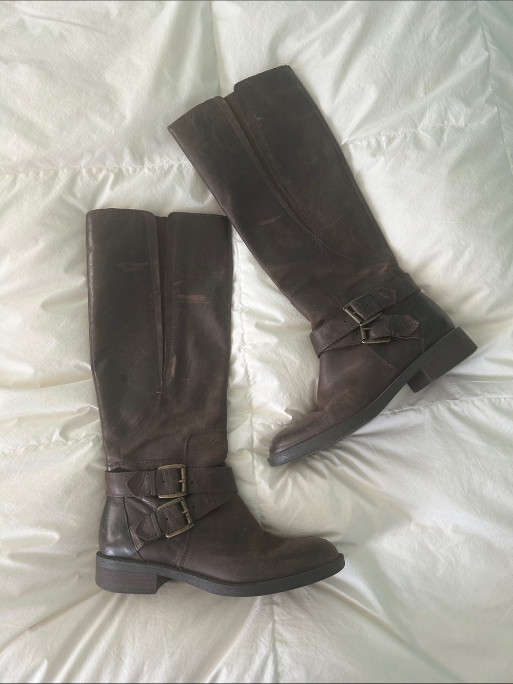 Enzo Angiolini Dark Brown Leather Tall Riding Boots with Buckle Straps